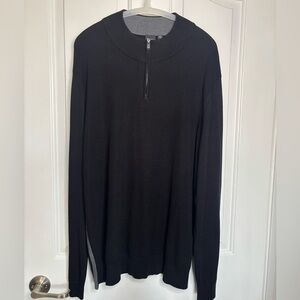 EUC Hugo Boss Wool Men's Black 1/4 Zip Sweater with gray side stripes size XXL
